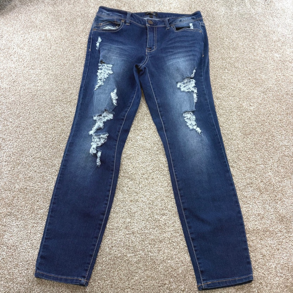 Evermore Denim Womens 11 Distressed Skinny Jeans Dark Wash Stretch Ripped